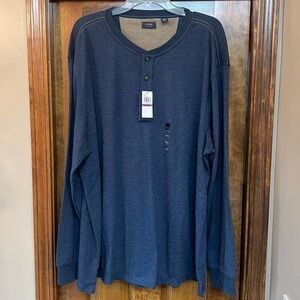 Men's Henley‎ Pullover Long Sleeve 3 Button Henley Midnight Heather Sz XXL NWT